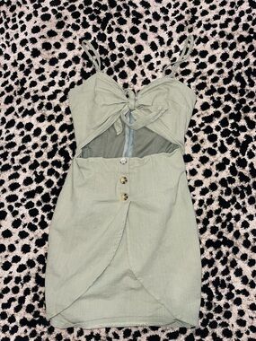 Fashion Nova Sage Green Tie-Front Cutout Mini Dress